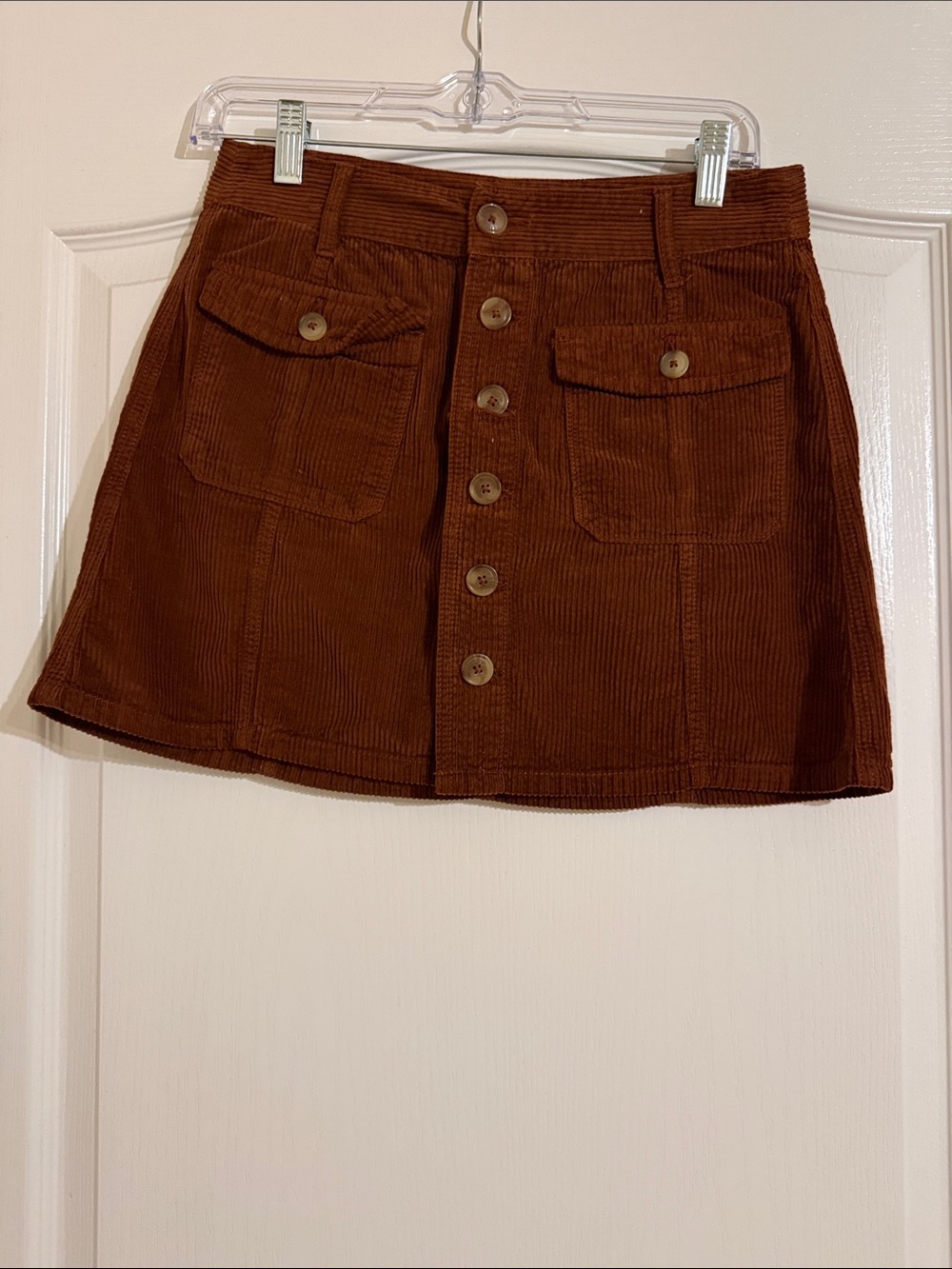 American Eagle Outfitters Brown Corduroy Button-Front Mini Skirt
